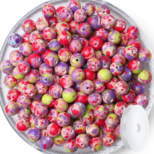 QINJIEJIE 60PCS Colorful Imperial Jasper Beads 8mm Stone Beads Round Loose Green Purple red Gemstone Bead for Bracelet Beading Crystal Jewelry Making DIY Necklace Earrings 0.32"