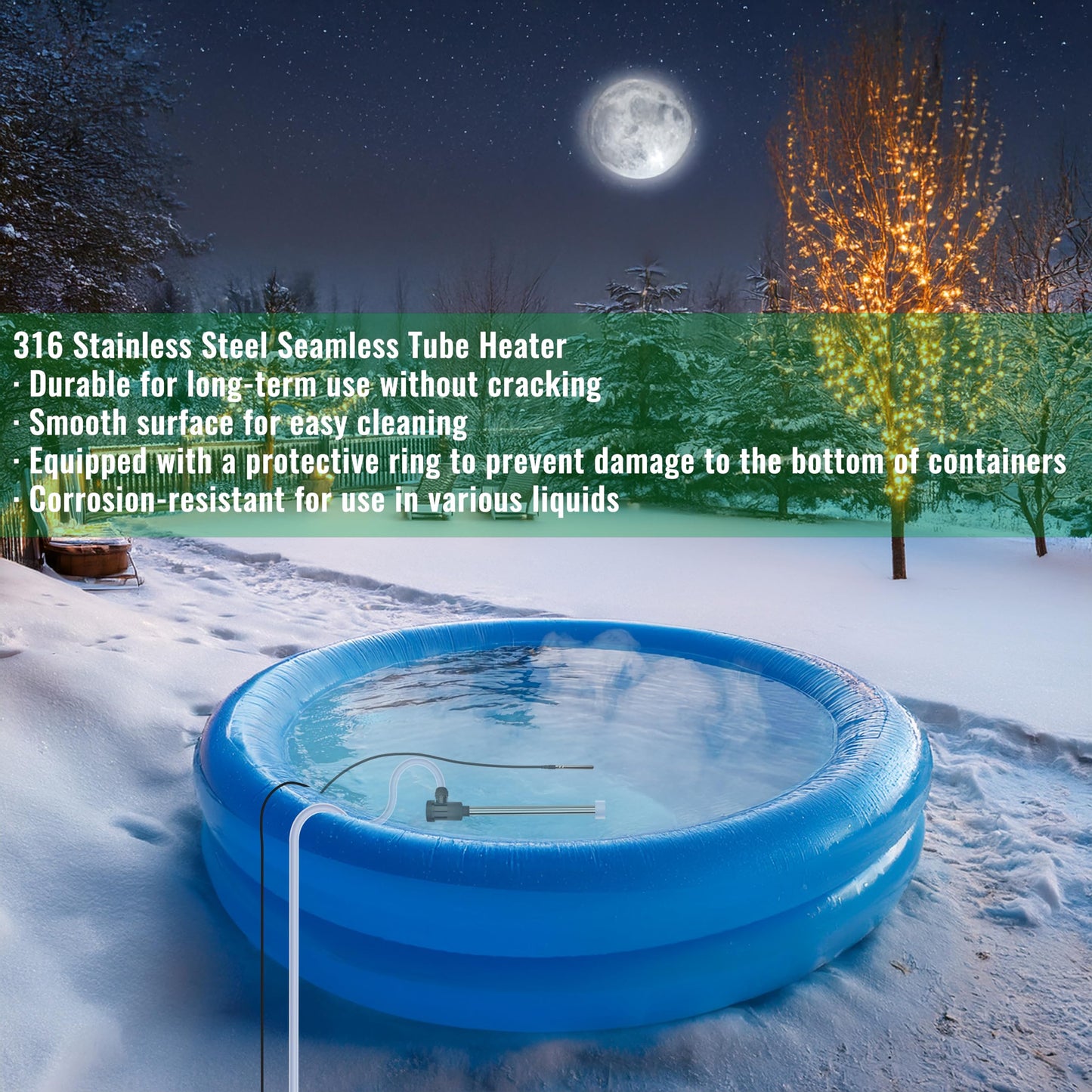 3500W 240V Immersion Water Heater of Hot Tub & Inflatable Pool – Portable Fully Submersible Electric Heater with Thermostat & GFCI for Bathtub, Sap, Above Ground/Inground Pool & Baptismal Pool etc