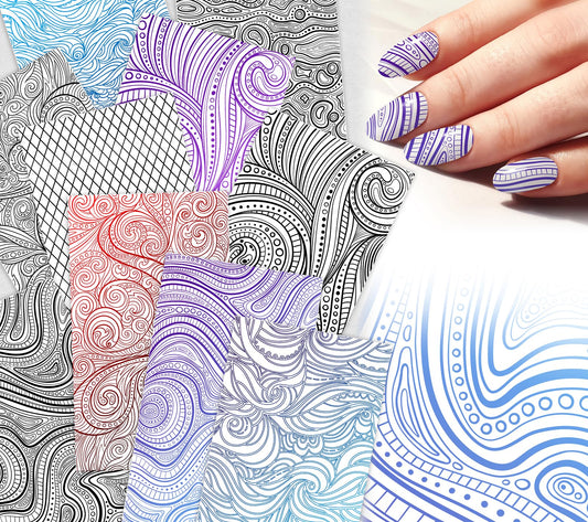 Nail Decals [10 Sheets] Abstract Line Pattern Strips Set Mixed Swirling Lines Geometric Curves Contrasting Styles Dynamic compositions Creating Eye catching Manicure Designs Expressive Contemporary