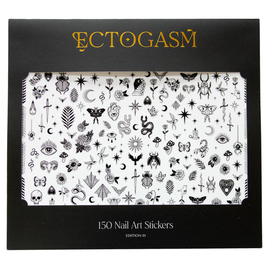 Ectogasm Nail Stickers Edition 01 Black | Witchy Art Moons, Stars, Mushrooms, Snakes, Spiderwebs, Bats, for Gothic Halloween Style Alternative Fashion