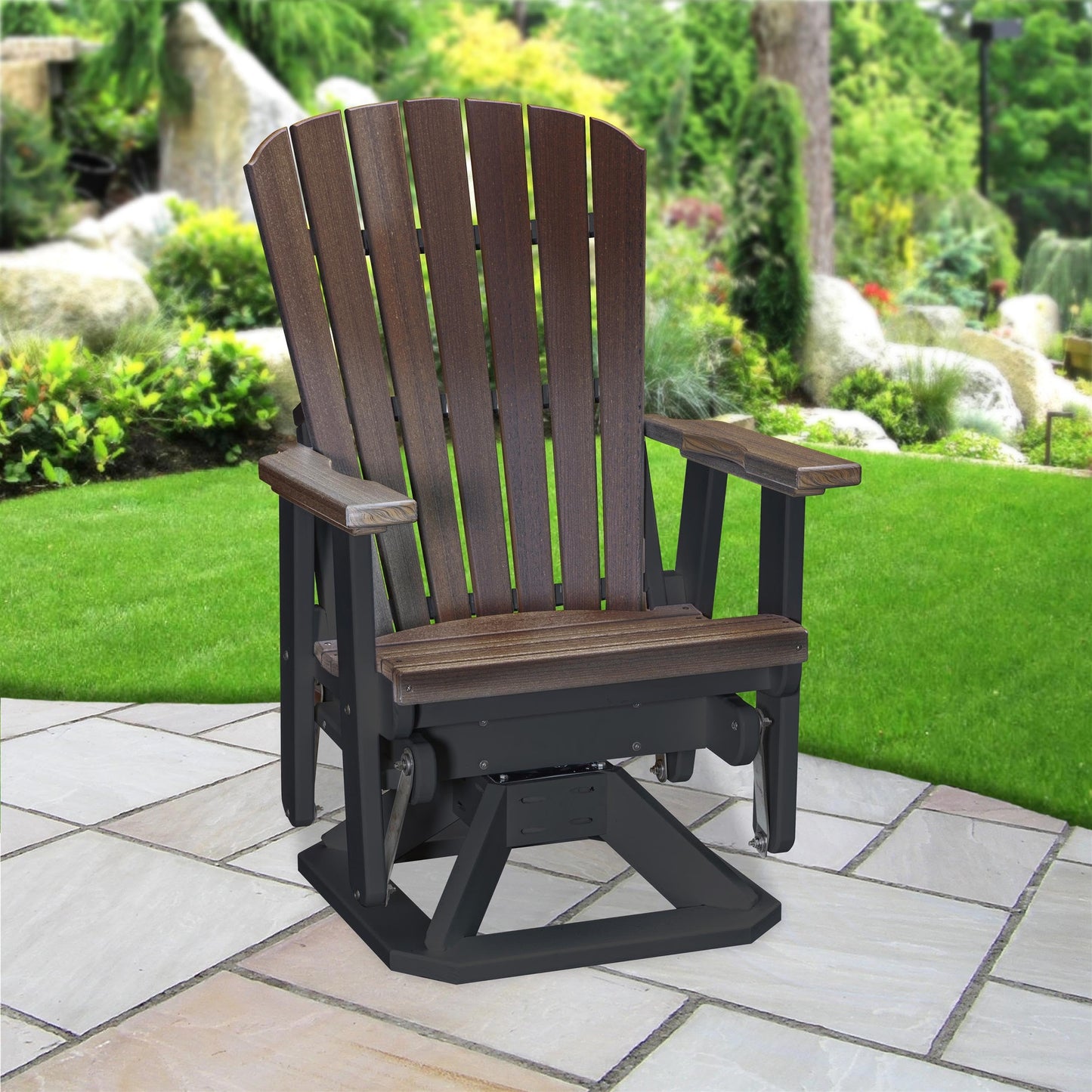 American Furniture Classics Fan Back Swivel Glider in Brazilian Walnut/Black