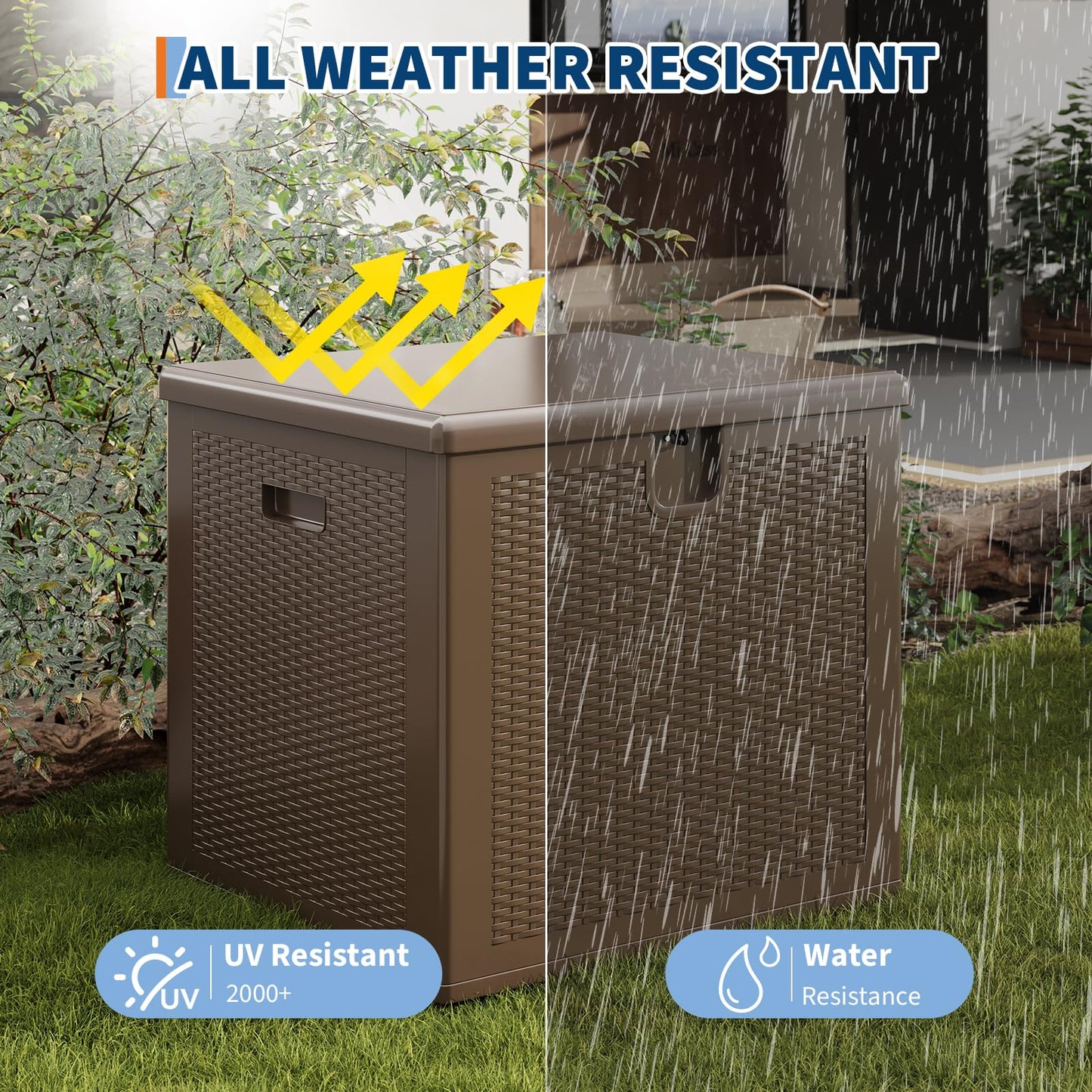 Garvee 80 gal Outdoor Storage Box, Large Waterproof Resin Deck Box Indoor Outdoor Use, Lockable UV Resistant Storage Bin for Patio, Garden, Cushions, Tools, Equipment, Brown