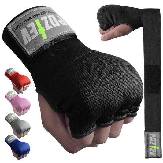 POZTEV Boxing Hand Wraps for Men & Women - Boxing Quick Wraps Inner Gloves Kickboxing Handwraps for Boxing Gloves Gear Knuckle Support Elastic Wrist Straps for Training MMA Shadowboxing (Black S/M)