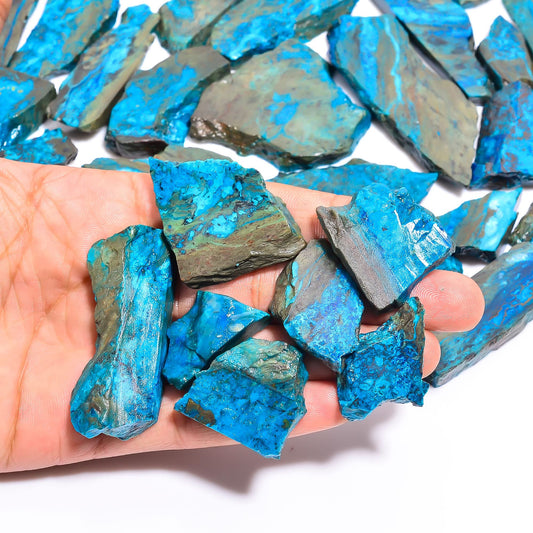 Natural Azurite Raw Slice Gemstone- Healing Crystals for DIY Jewelry Making -Loose Natural Cabochon -Perfect for Crafting Unique Jewelry Designs (5 pcs, 25-35 mm)