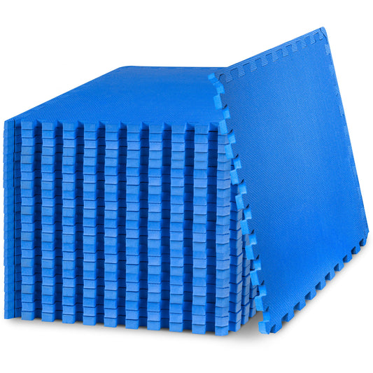 ProsourceFit Weaved Pattern Extra Thick Exercise Puzzle Mat ¾-inch, EVA Foam Interlocking Tiles for Protective, Cushioned Flooring for Home and Gym Equipment; Blue, 96 SQ FT, 24 Tiles