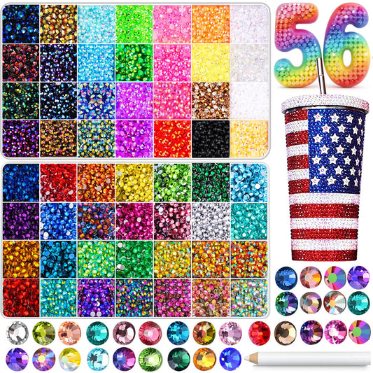 56000Pcs Rhinestones for Bedazzling,56 Colors Bedazzling Kit with Rhinestones for Crafting,3mm Gems Resin Jelly Flatback,Perfect for Nail Art, Diamond Art, Clothing