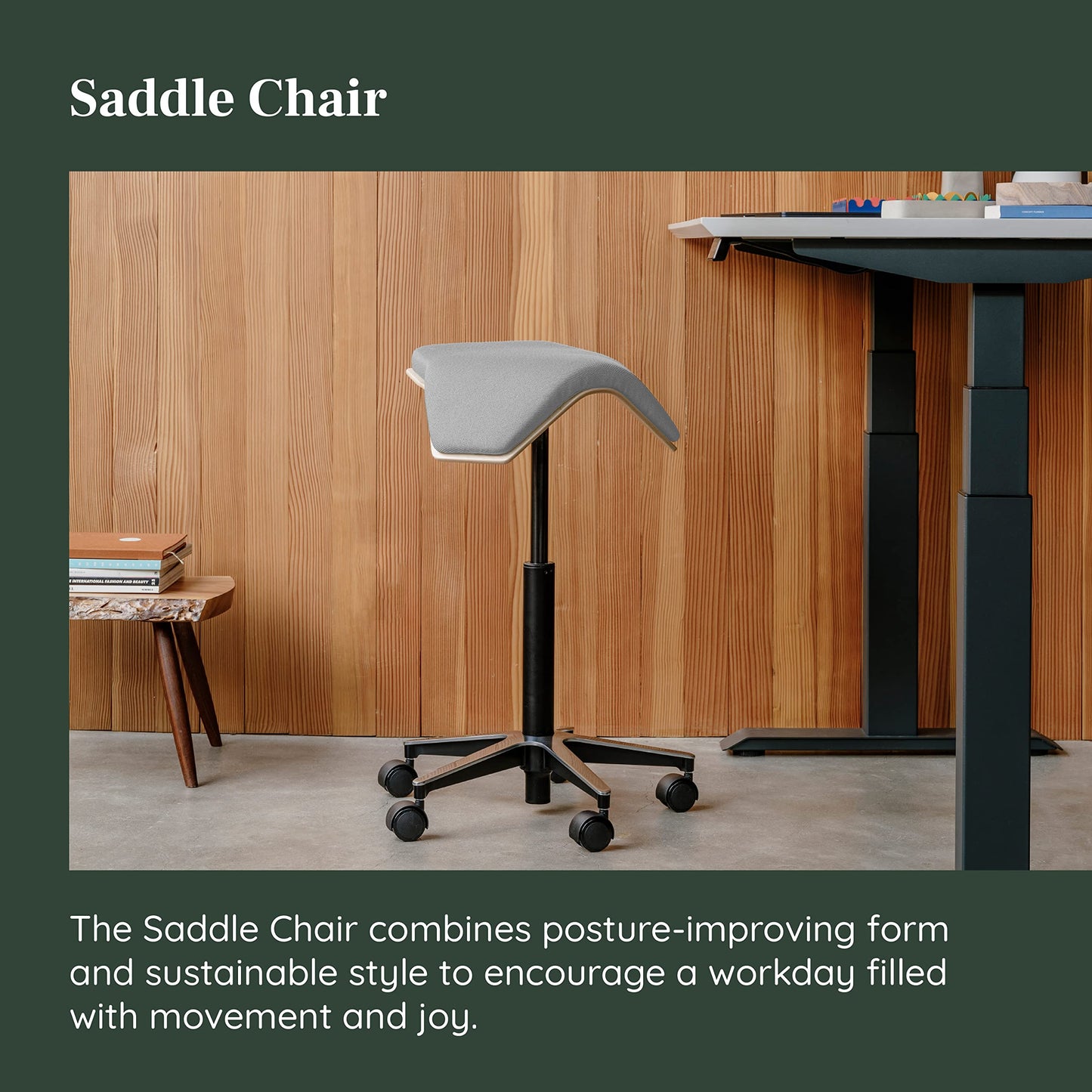 Branch Saddle Chair - Ergonomic Rolling Stool with Birch Plywood Frame and Recycled Seat Fabric - Height Adjustable Saddle Seat for Active Sitting and Better Posture - Dove