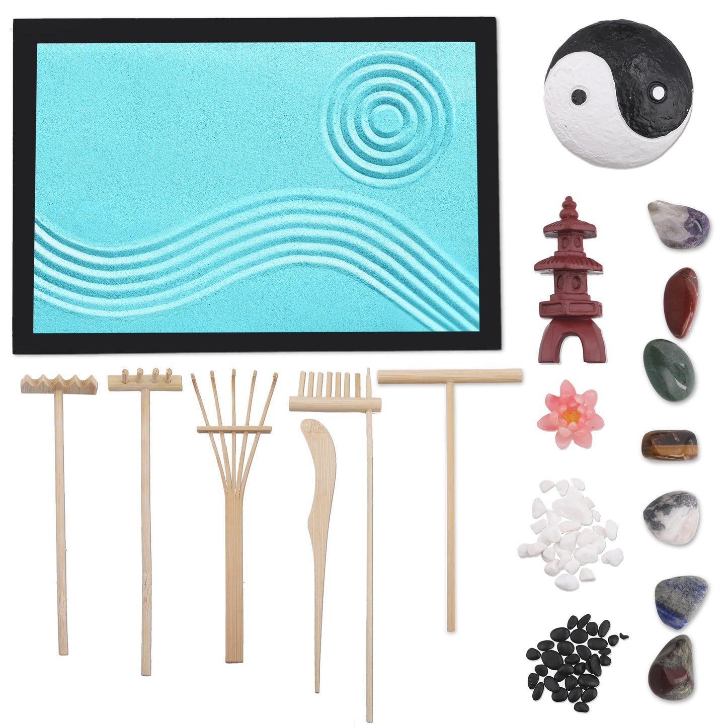 D DIVINIFIED Zen Garden for Desk, Sand Tray Therapy Kit, Therapy Office Decor, 11x8-11 Japanese Desktop Zen Garden Accessories and Meditation Accessories for Home and Office Relaxation