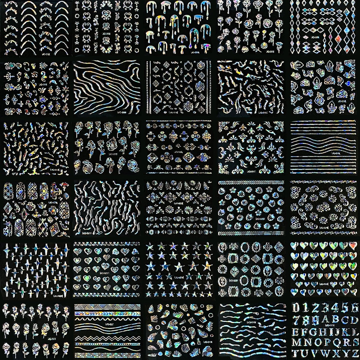 30 Sheet Aurora Star Nail Art Stickers Silver 3D Self-Adhesive Laser Line Nail Decals Holographic Sliver Nail Stickers for Shiny Design Acrylic Nail Supplies DIY Decoration for Women Girls