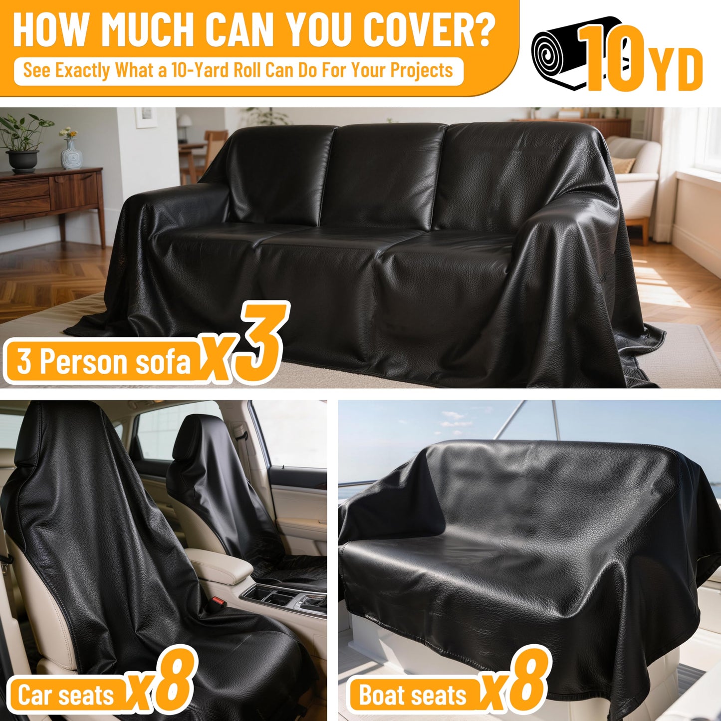 Meneng Self-Adhesive Leather Marine Vinyl: 10 Yard Roll Heavy Duty Boat Seat Vinyl - Waterproof & Scratch-Resistant for Marine Upholstery - Leather Repair Patch for Furniture Sofa Couch