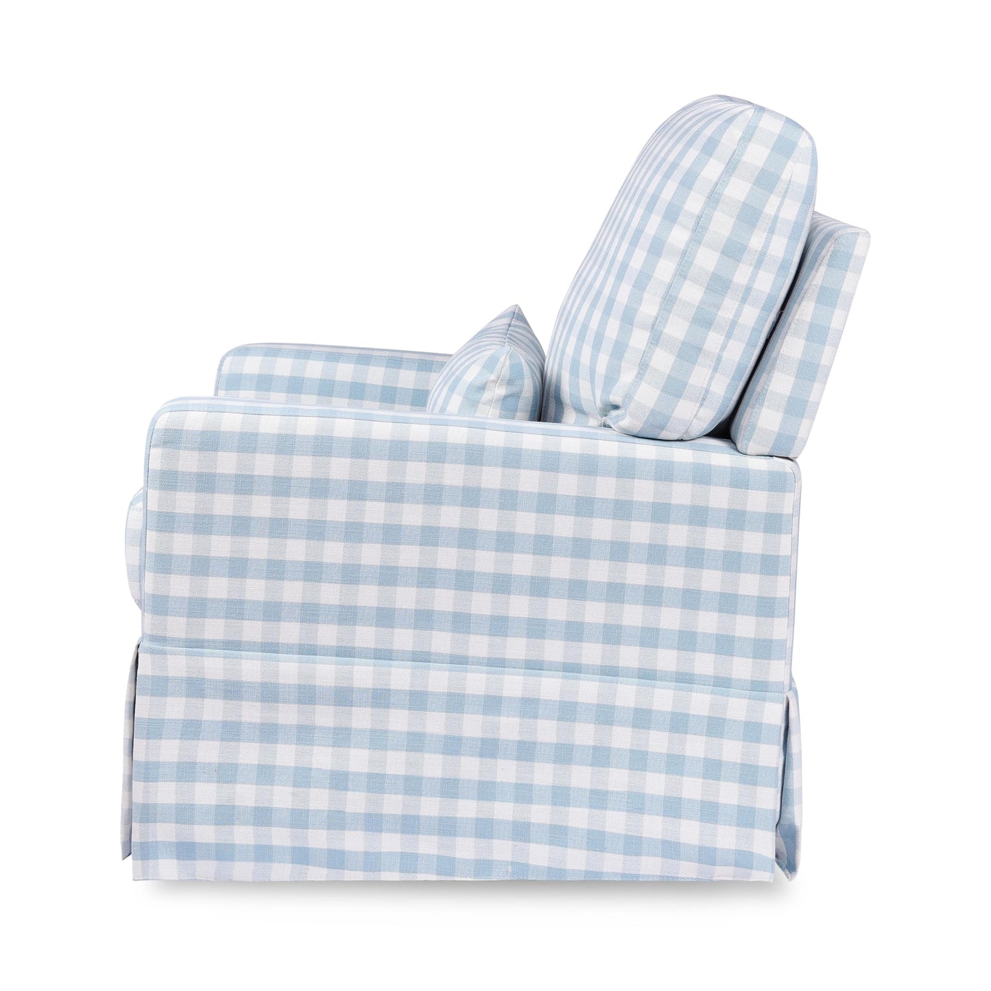 Namesake Crawford Pillowback Comfort Swivel Glider in Blue Gingham, Greenguard Gold & CertiPUR-US Certified