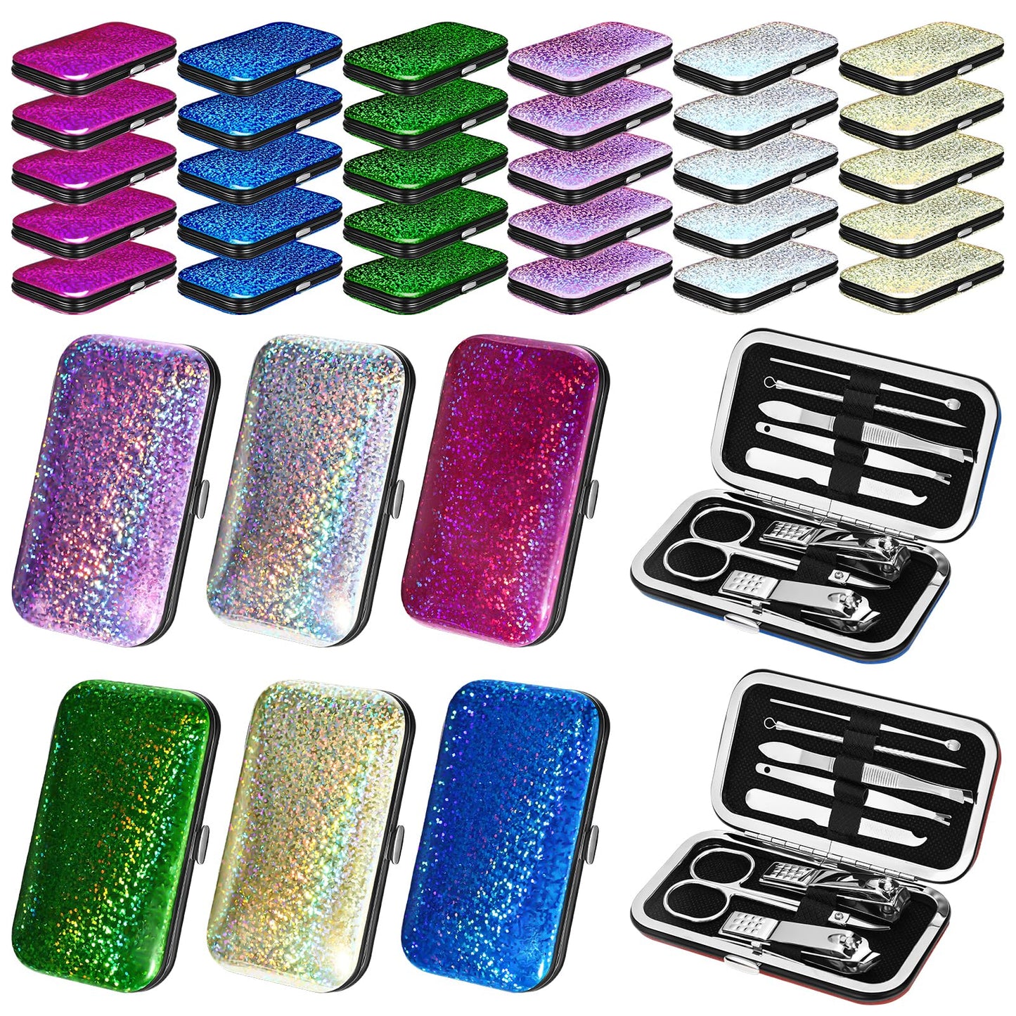 Leriton 30 Sets Bulk Gifts for Women Manicure Set Bulk Professional Nail Care Kit Nail Clippers Kit 8 in 1 Stainless Steel Pedicure Set with Travel Case for Women Men(Bright Glitter)