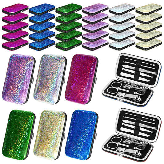 Leriton 30 Sets Bulk Gifts for Women Manicure Set Bulk Professional Nail Care Kit Nail Clippers Kit 8 in 1 Stainless Steel Pedicure Set with Travel Case for Women Men(Bright Glitter)