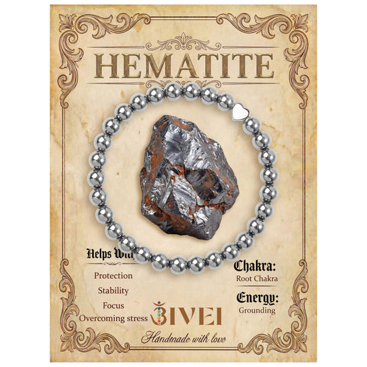 Bivei 6mm Hematite Crystal Stretch Bracelets for Women, Handmade Natural Stone Beaded Bracelet, Yoga Protection Jewelry Gift