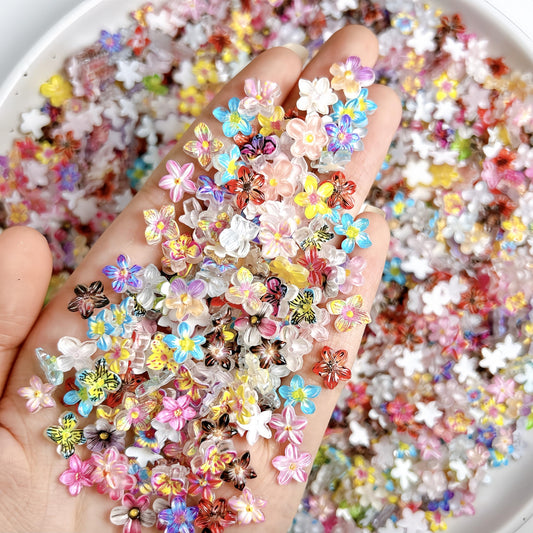 120Pcs Flower Nail Charms 3D Colorful Flowers Nail Rhinestones Cute Hibiscus Nail Gems Summer Floral Nail Jewelry Hawaiian Flower Nail Art Charms Vacation Flowers Nail Design for Women Manicure Supply