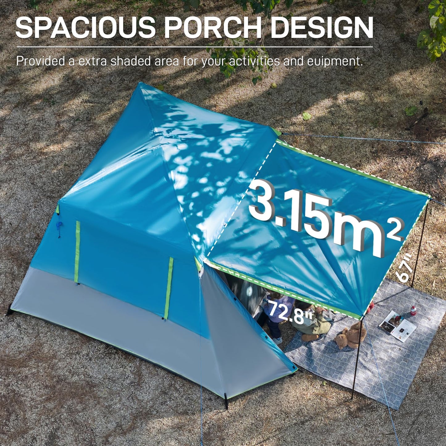 EVER ADVANCED Blackout Design 6 Person Camping Tent, Instant Cabin Tent for Family with Vestibule and Large Mesh Windows, 60s Easy Setup, Double Layer, Water-Resistant Blue