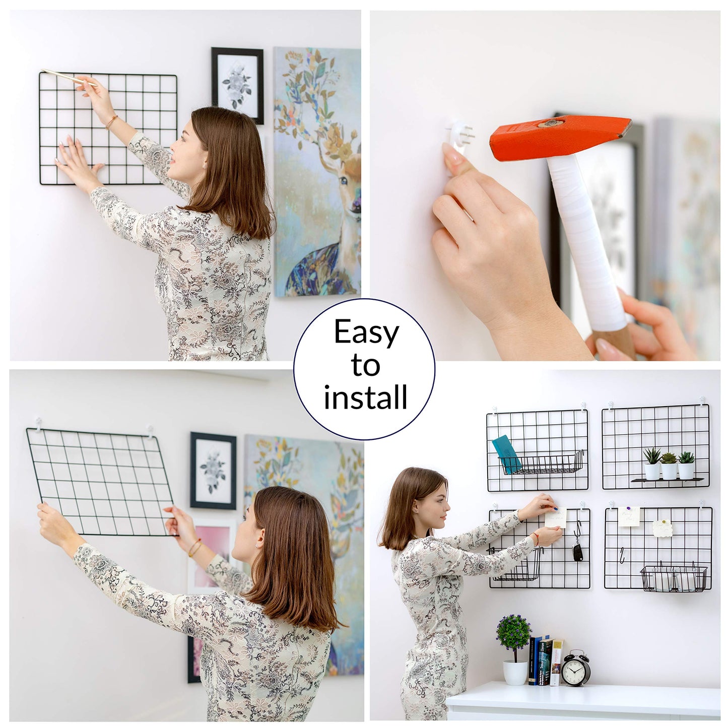 ODOXIA 4-Pack Wire Wall Grid Panel | Photo Grid Wall Decor | Metal Board for Hanging Pictures | Black Wire Organizer for Home, Office & Kitchen | Panel for Display & Storage