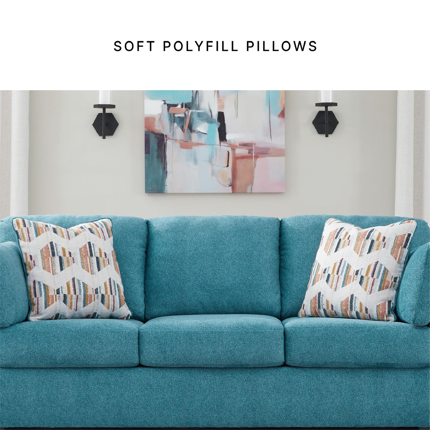 Signature Design by Ashley Keerwick Scandinavian Sofa with 4 Toss Pillows, Blue