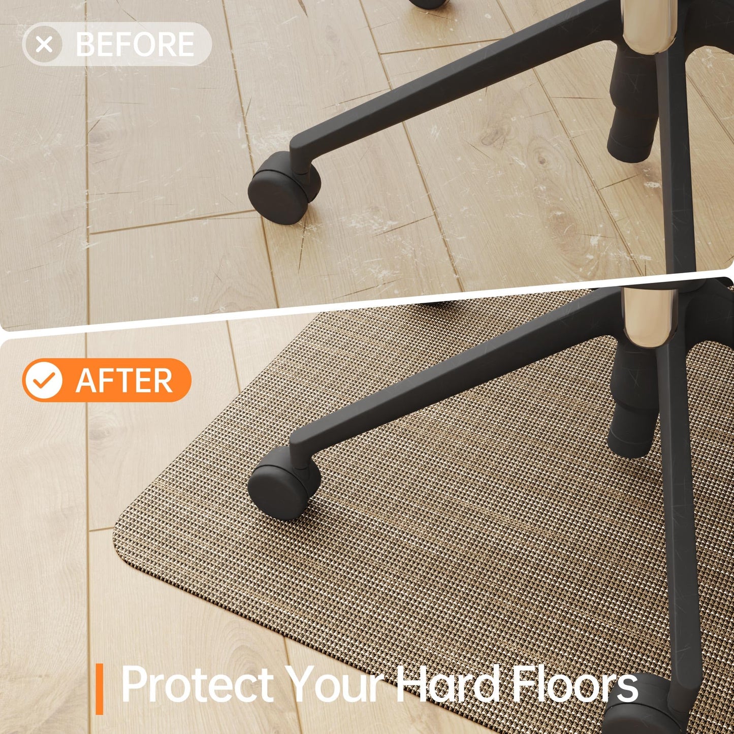 Homek Office Chair Mat for Hardwood & Tile Floor, 45"x53" Computer Chair Mat, Non-Curve Anti Slip Hard Floor Protector for Rolling Chair, PVC Mat Desk Rug for Home Office