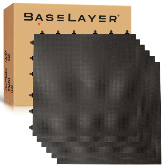 Baselayer Performance Series Interlocking Floor Tiles - Durable ½ in TPE (Rubber Like, NOT Foam, no Odor) - Gym Flooring for Weights & Heavy Equipment - Black, 15 SqFt (6 Pack) - Made in USA