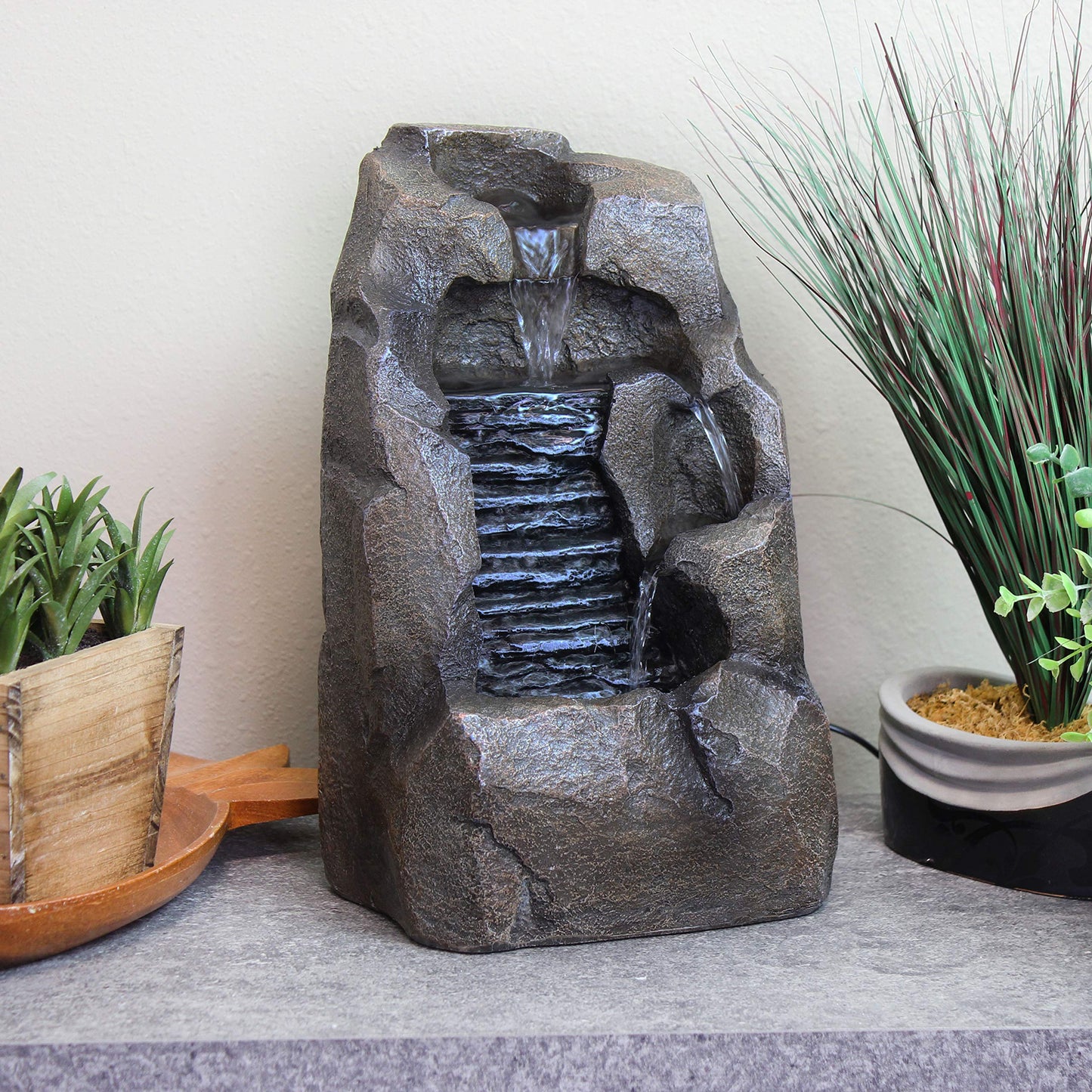 Sunnydaze Stony Rock Tabletop Water Fountain - 11 Inch Relaxing Indoor Desktop Water Fountain - Office, Bedroom, Living Room