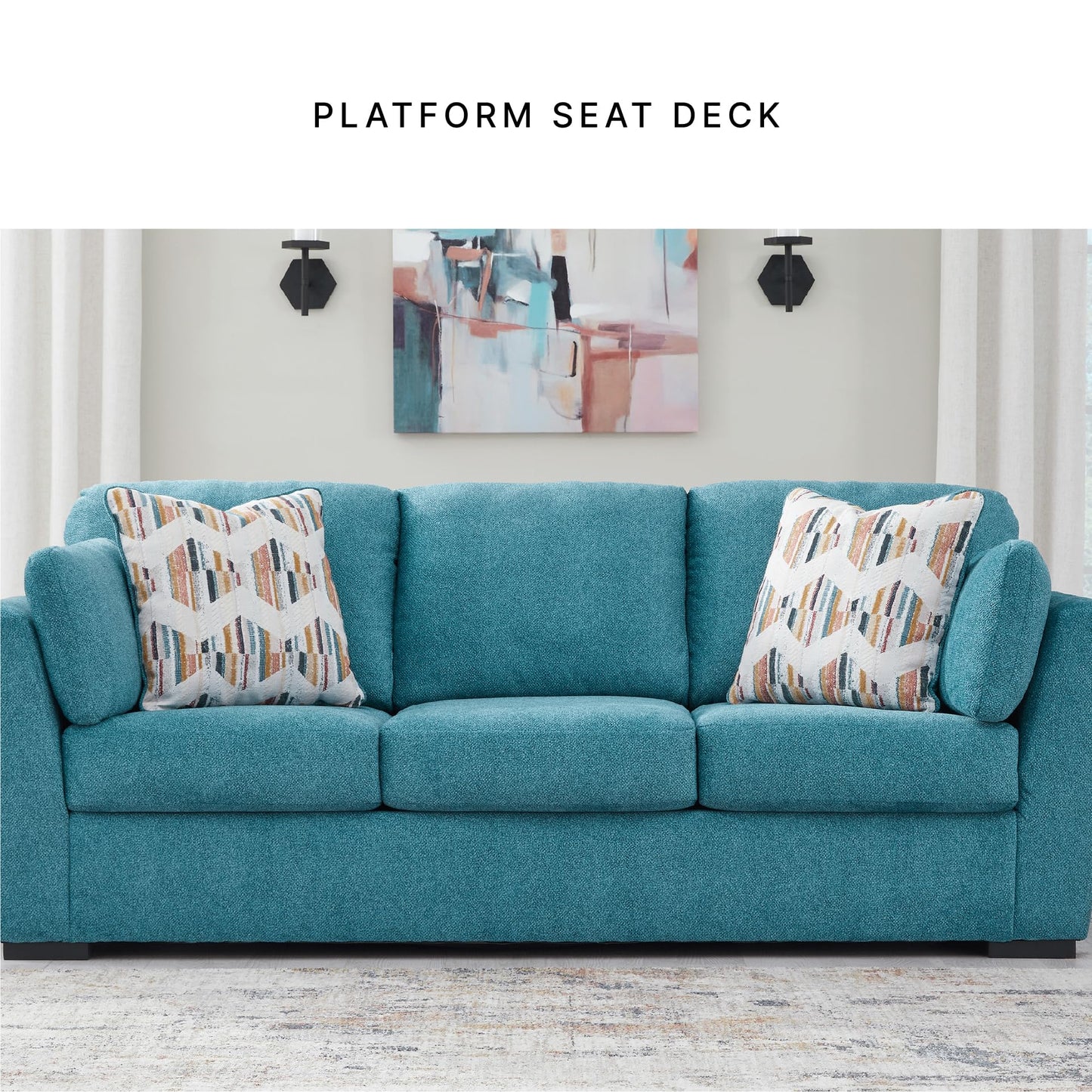 Signature Design by Ashley Keerwick Scandinavian Sofa with 4 Toss Pillows, Blue