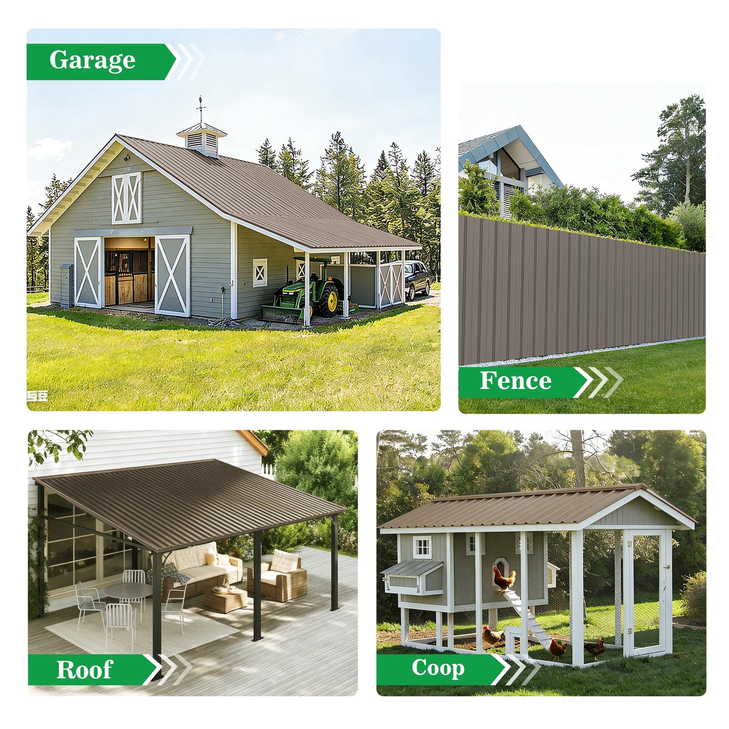 10pcs Metal Roofing Panels, 42.52'' L ×17.72'' W 52.4 ft² Corrugated Metal Sheets, Galvanized Steel Roof Fence Panels for Mobile Homes, Garages, Chicken Coop, Sheds, Stables, Patio, Warm Gray