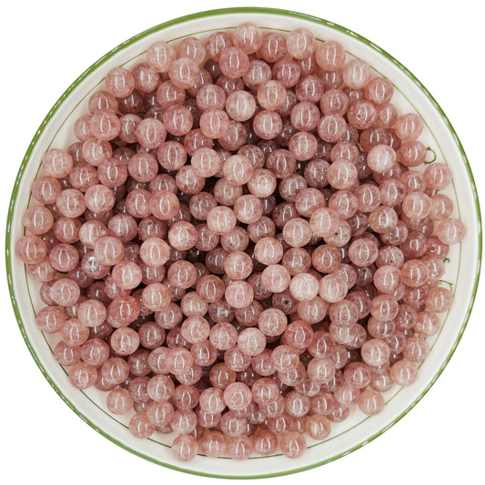 WHNKFB 8mm 50PCS Natural Strawberry Quartz Round Beads, Loose Crystal Beads with Strawberry Seed-Like Contents for Jewelry Making Craft - 6mm 8mm 10mm Options with Free Elastic Cord