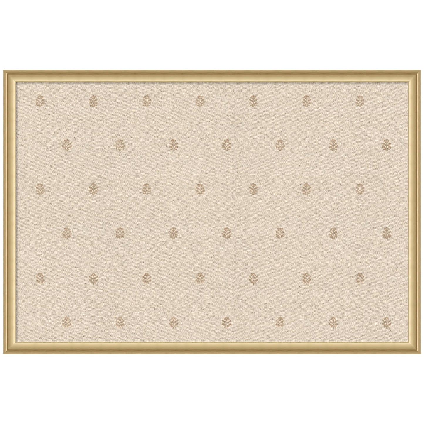 Kate and Laurel Framed Fabric Pinboard 38 x 26, Beige Botanical Block Print Printed Linen Classic Bulletin Board for Use as a Vision Board or Wall Organization, Florence Gold Frame