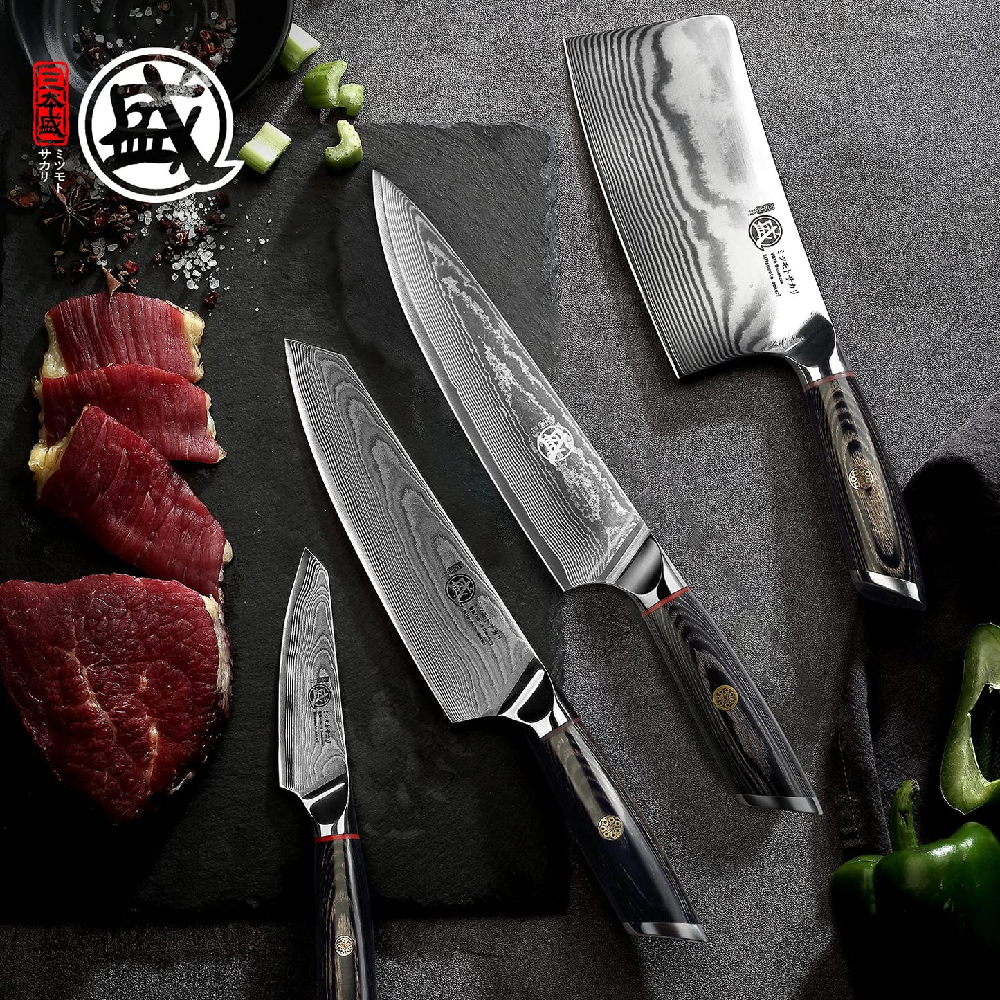 MITSUMOTO SAKARI Cleaver Chef Knife 7 inch - 67-Layer AUS-10 Damascus Steel, Hand Forged Japanese Meat Boning Knives, PakkaWood Handle & Sandalwood Box