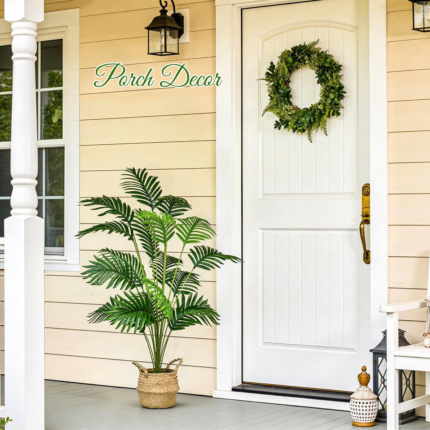 Der Rose 44" Fake Plants Artificial Palm Tree with Hand Woven Basket for Home Office Living Room Balcony Indoor Easy Assembly