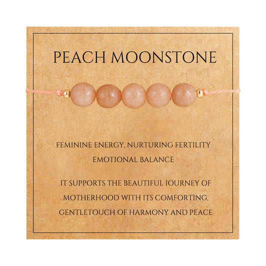 Fezodo Inspirational Encouragement Gifts for Women, Spiritual Crystals and Healing Stones Bracelets Chistmas Valentines day Birthday Gift for Friends Women Men (Peach Moonstone)