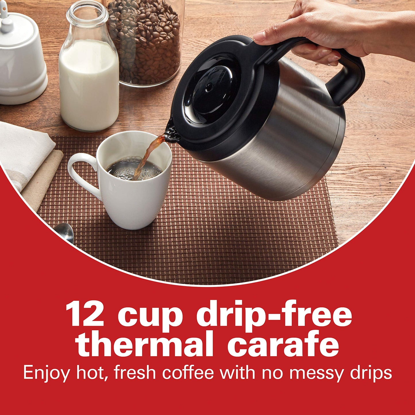 Hamilton Beach Programmable Front-Fill Coffee Maker with Thermal Carafe (46391), 12 Cup Capacity, Black and Stainless