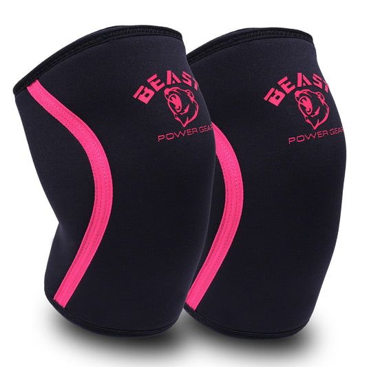 Beast Power Gear Neoprene Compression Knee Sleeves 7MM Support for Squats, Gym CrossFit Training, Powerlifting, Weightlifting, Wrestling for Men & Women (Black/Pink, Small)