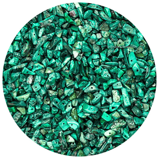 Malachite Pre Drilled Crystal Crushed Chips Beads for Bracelets Making, DIY Handmade Natural Healing Crystals (25 Inch Strand)