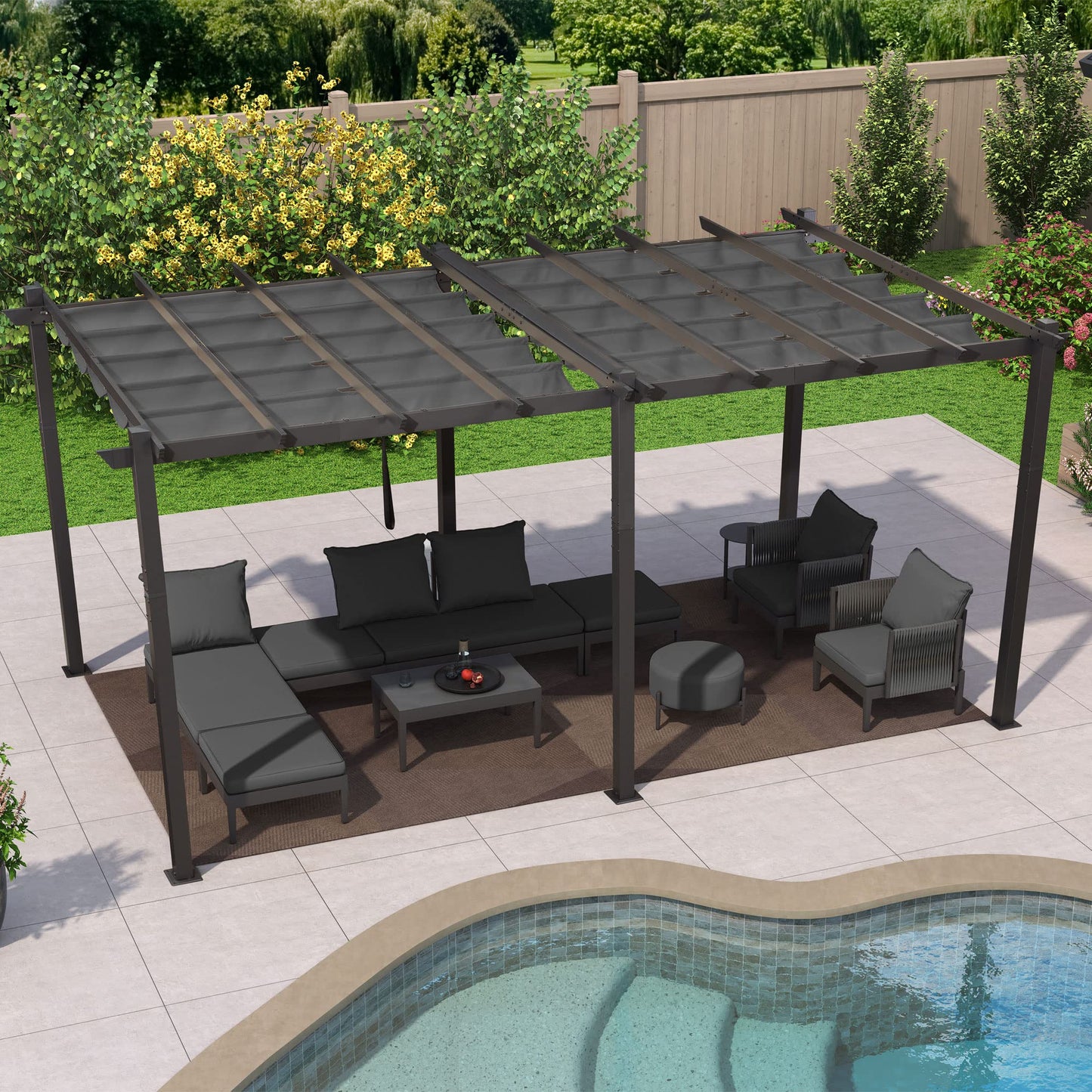PURPLE LEAF 12' X 18' Outdoor Pergola with Retractable Canopy Aluminum Shelter for Porch Garden Sun Shade Beach Pavilion Grape Trellis Grill Gazebo Modern Backyard Deck Metal Patio Pergola Gray