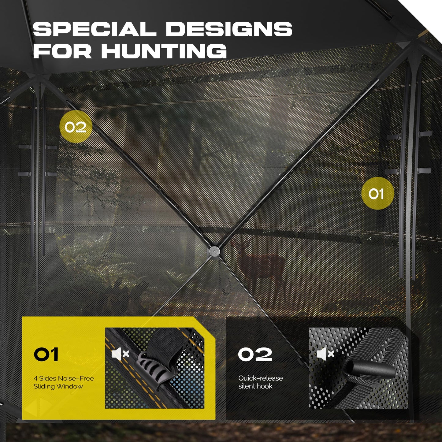 5-Sided Hunting Blind, 3-4 Person Pop Up Blinds 288 Degree See Through, Portable Durable Hunting Ground Blinds for Deer Hunting(Swing Door)