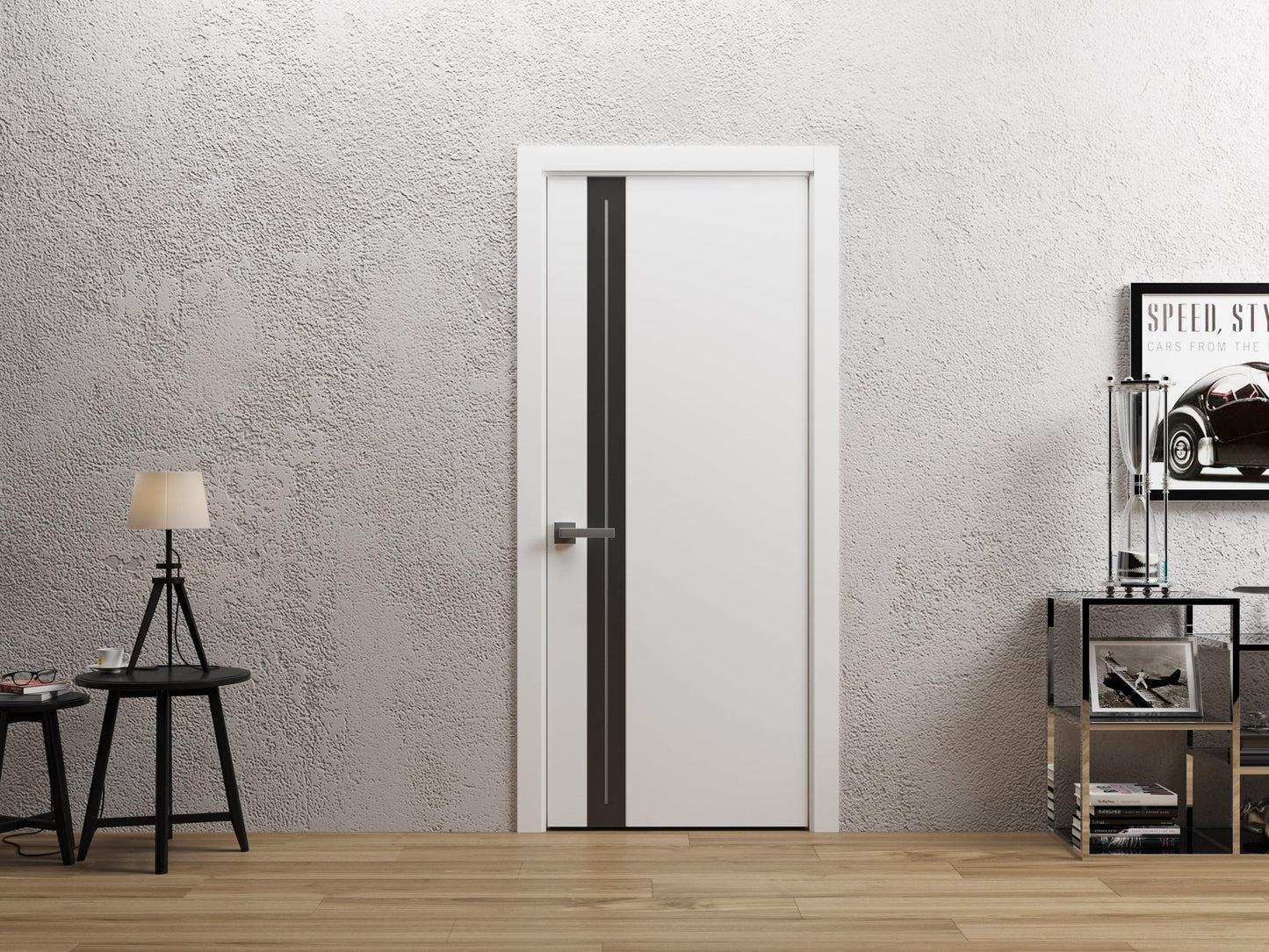Sartodoors Interior Door 4440 Slab White with Frosted Glass Solid Wood with Honeycomb core Modern Design 32 x 96 in