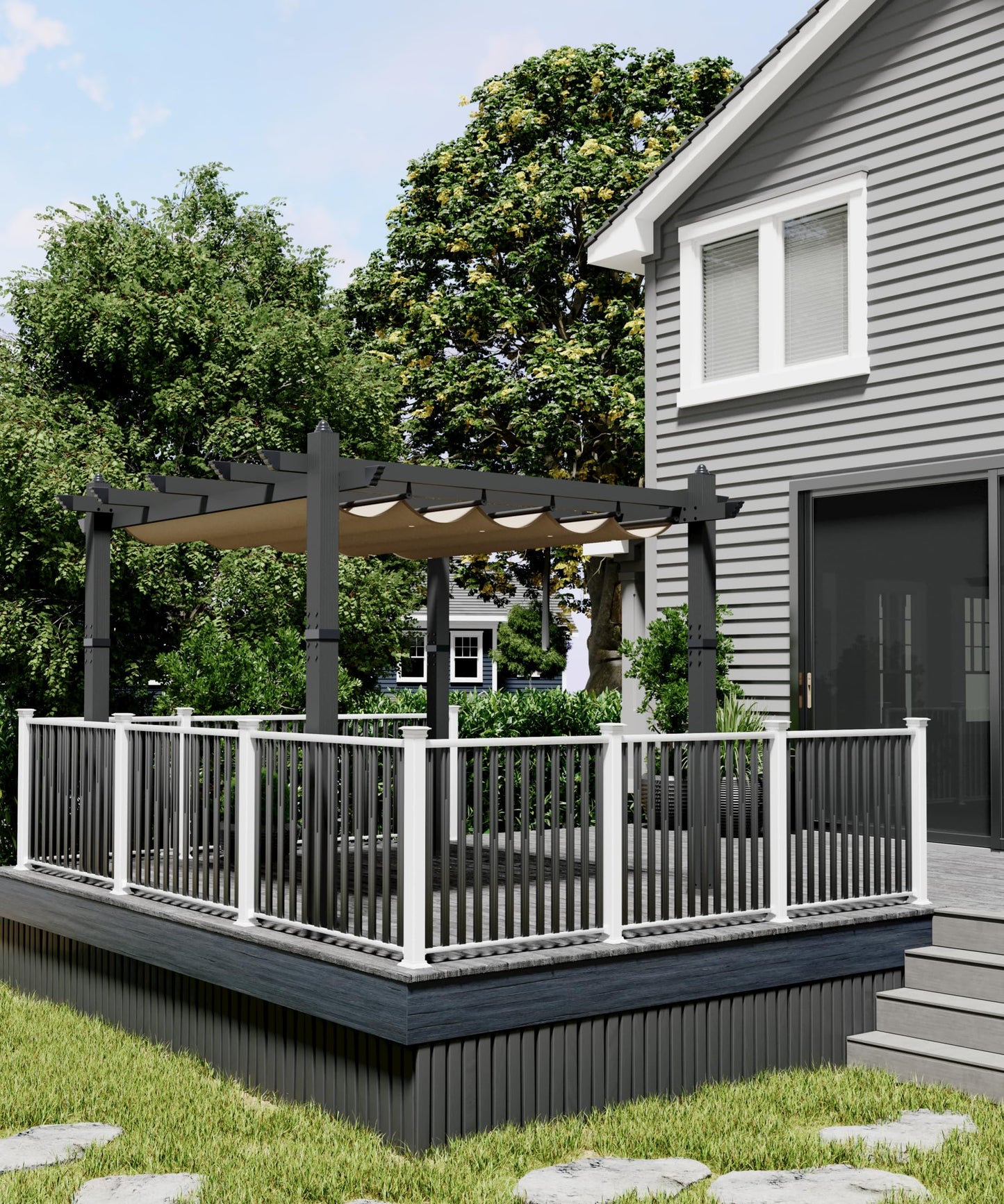 GarveeLife 10x10 ft Aluminum Pergola, Outdoor Metal Pergola with Adjustable Canopy, Reinforced Frame Outdoor Shelter for Backyard, Garden and Deck - Khaki