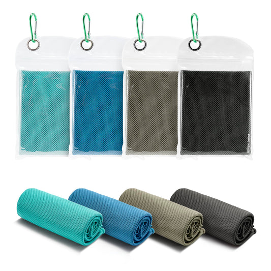 Amazon Basics Cooling Towels for Neck and Face, Sports, Workout Recovery, 40" x 12", Black/Gray/Aqua/Navy, 4-Pack