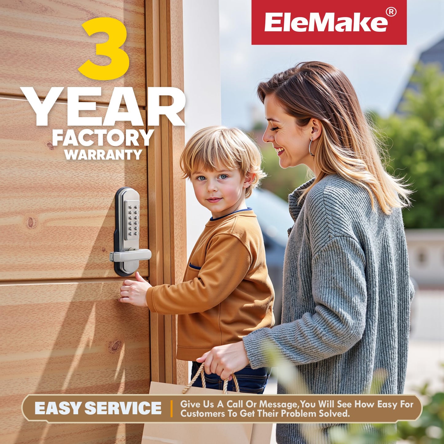 Elemake Left Handed Keyless Door Lock, Mechanical Keypad Door Lock with Handle, Heavy Duty Door Lever Lock Combination Security Digital Code, Stainless Steel 304 (Not Deadbolt)