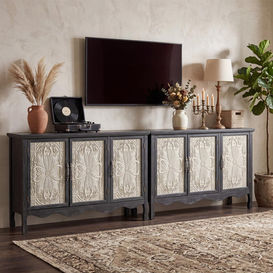 FansaFurn Buffet Sideboard with Storage Set of 2, 31'' Farmhouse Sideboard with Storage, Wooden Cabinet with Doors for Kitchen, Living Room, Black