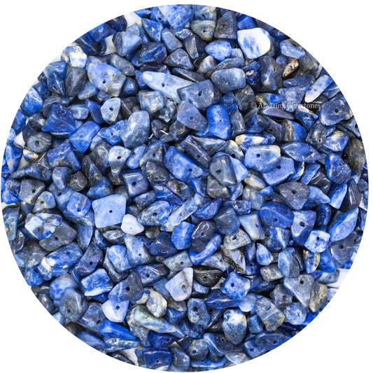 Sodalite Pre Drilled Crystal Crushed Chips Beads for Bracelets Making, DIY Handmade Natural Healing Crystals (25 Inch Strand)
