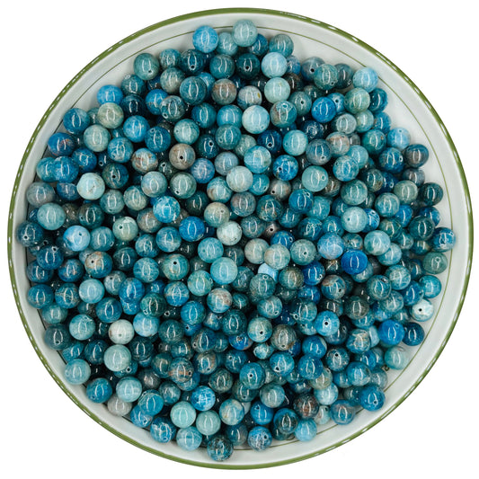 WHNKFB 8mm 50PCS Natural Blue Apatite Round Beads, Rare Phosphate Loose Gemstone Beads for Jewelry Making Craft - 4mm 6mm 8mm 10mm Options with Free Elastic Cord