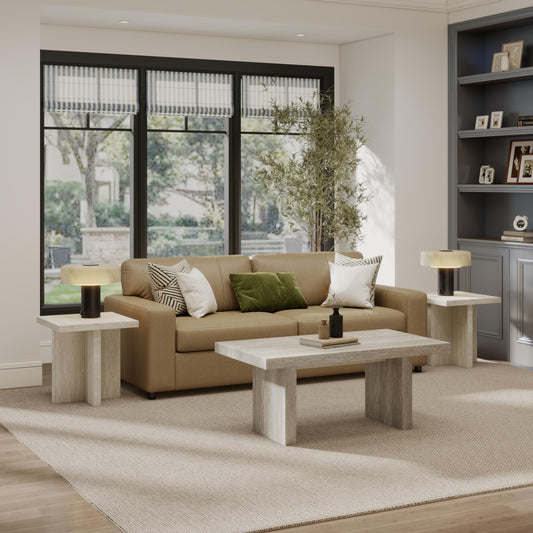 Roundhill Furniture Cavira 3-Piece Faux Marble Coffee Table Set, Coffee Table and Two Side Tables, Beige