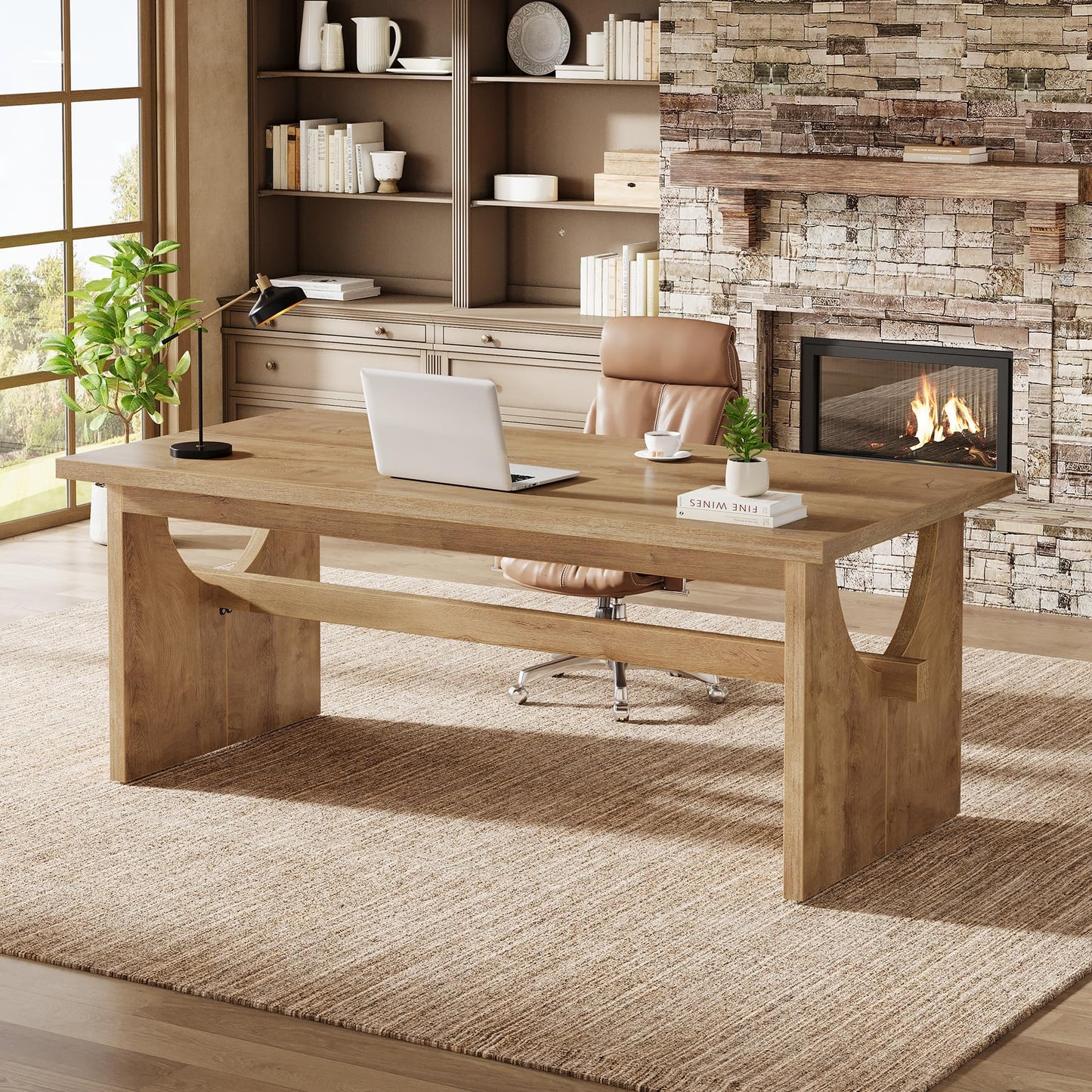Tribesigns Executive Office Desk, 63-Inch Farmhouse Computer Desk, Large Writing Study Conference Table with Sturdy Legs, Business Workstation Table for Home Office, Rustic Brown