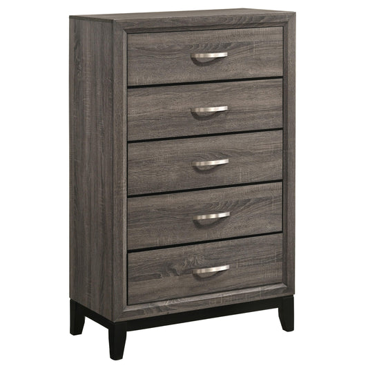 Coaster Home Furnishings - Watson - Wood - 5-Drawer Chest with Groove-Detailed Fronts, Black Legs, and Nickel Pulls - Bedroom - Gray Oak - 212425