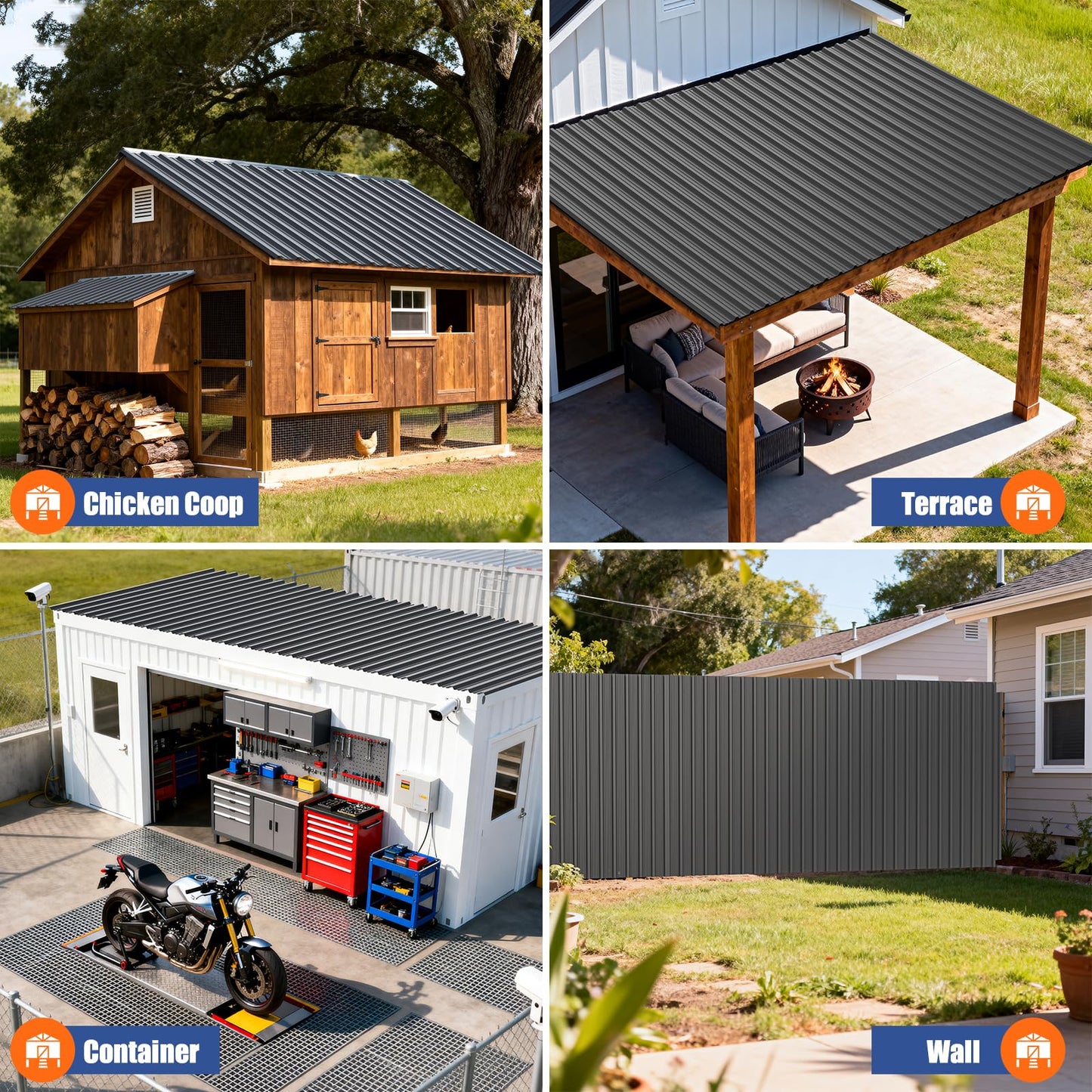 Brakki Corrugated Metal Roofing Panels 20pcs 150.6 ft², Grey Galvanized Steel Roof Panels with Screw, Heavy Duty Metal Siding Suitable for Garages Chicken Coop Sheds Stables Patio