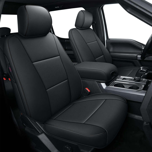 AOMSAZTO Seat Covers for Ford F150 XL XLT: 2015-2024 2025 SuperCrew & F250 F350 F450 2017-2024 Super Duty Crew Cab XL XLT, Custom Fit Full Set Faux Leather Black