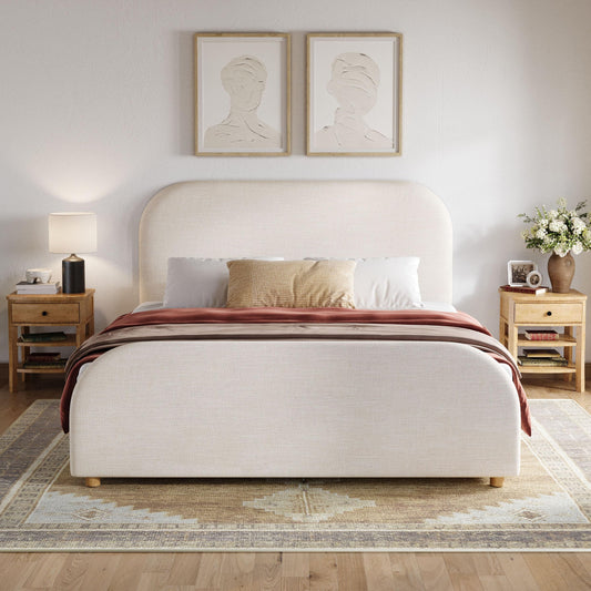 Christopher Knight Home Lanet Linen Upholstered Queen Size Bed Frame with Headboard, Modern Queen Bed Frame and Headboard, Wooden Slats Support, Easy Assembly, No Box Spring Needed, Beige